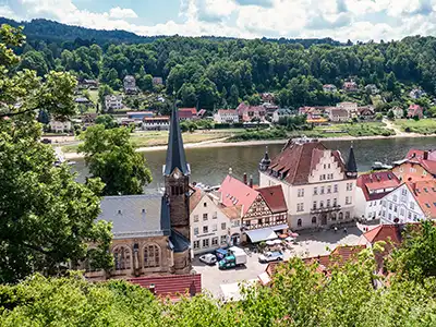 1. Etappe Malerweg - Blick von der Burgruine zum Wehlener Marktplatz
