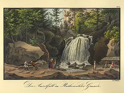 Der Amselfall im Rathewalder Grunde, Quelle: Sächsische Veduten von I.C.A. Richter