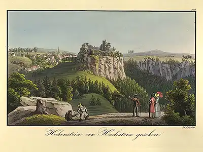 Hohnstein von Hockstein gesehen, Quelle: Sächsische Veduten von I.C.A. Richter
